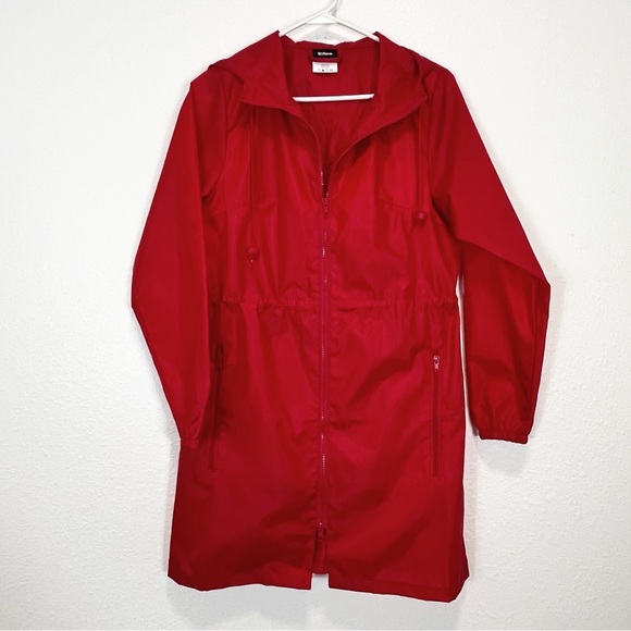 Totes Red Rain Jacket Adjustable Waist Hooded Polyester Size S/M - Picture 4 of 7